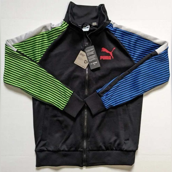 Puma Long Raglan Sleeve Front Zip Closure Track Jacket w/Bright Striped Sleeves - Picture 7 of 11
